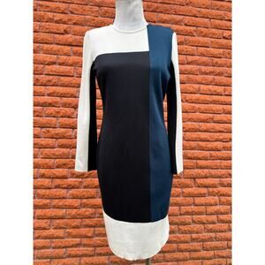 St John color block long sleeves dress blue black and white women's 6